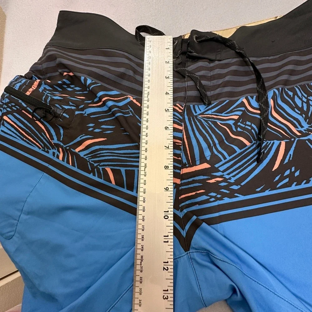 Patagonia Board Shorts Mens 34 Blue Black Tropical Palm Stripe Print